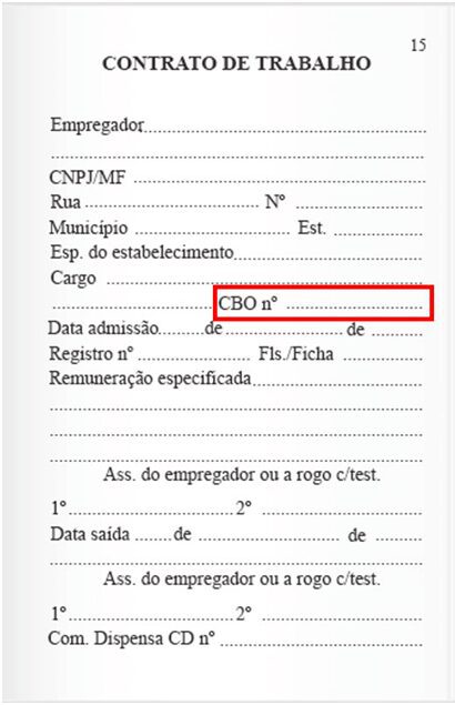 Onde encontrar a opção CBO na carteira de trabalho